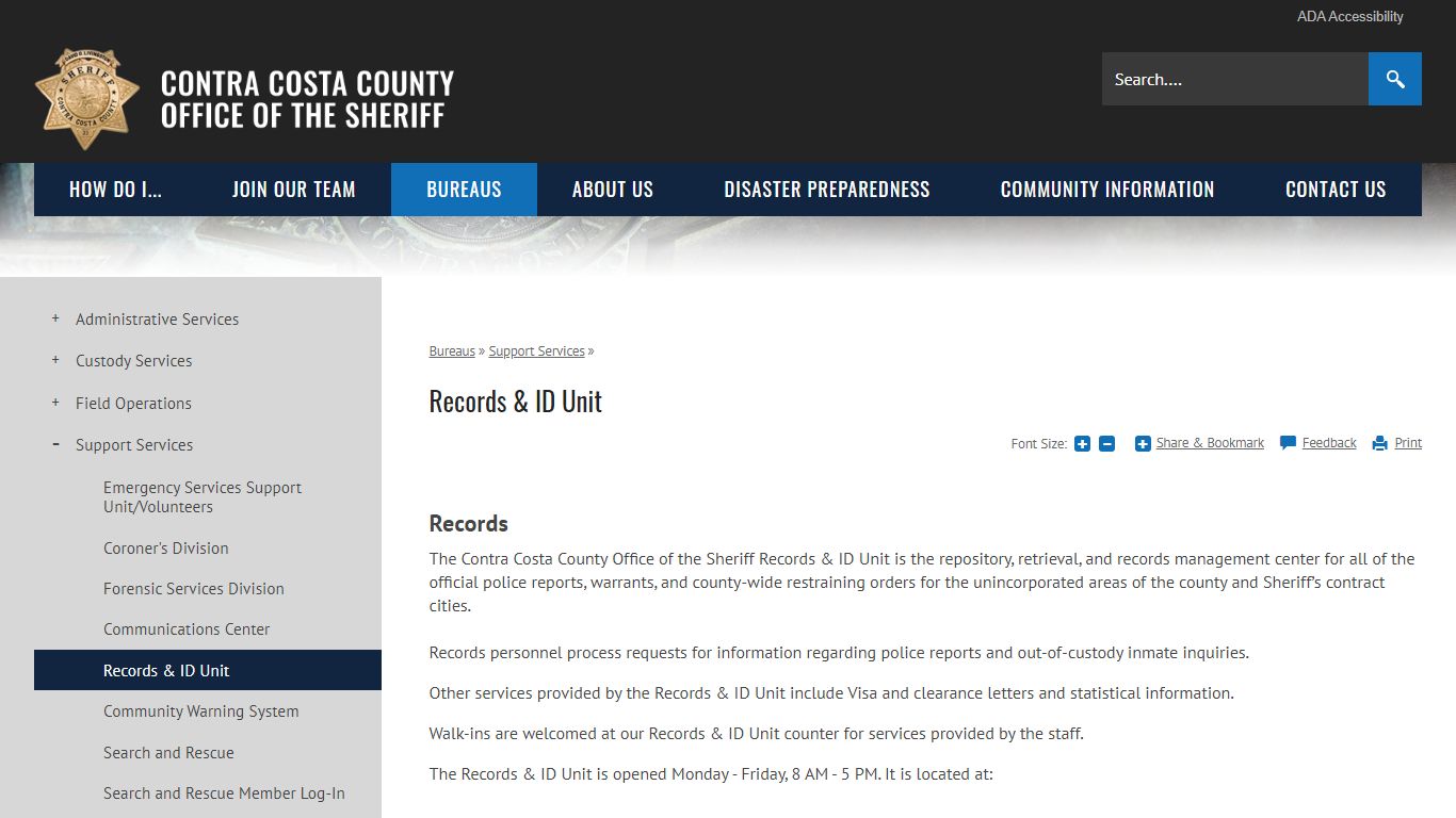 Records & ID Unit | Contra Costa Sheriff, CA